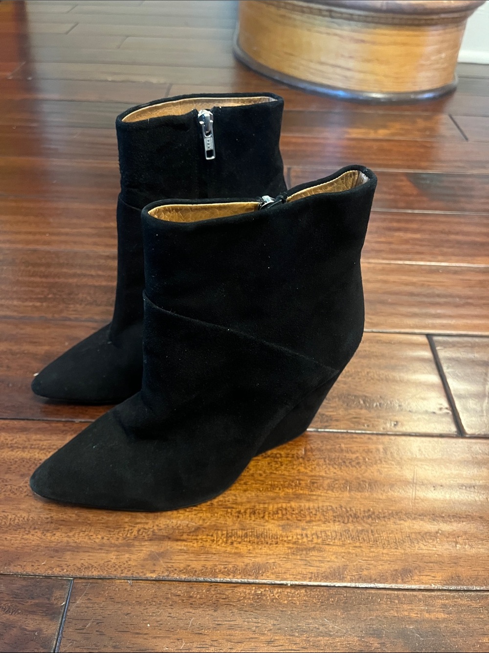 IRO Black Suede Pointed-Toe Wedge Ankle Boots